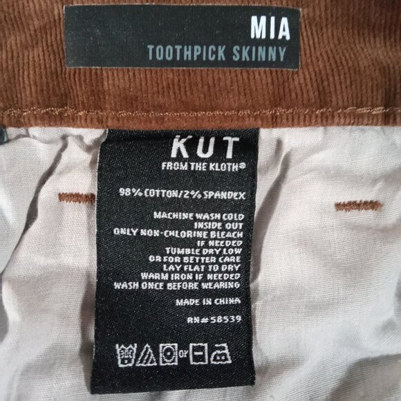 Kut From the Kloth Corduroy Pant Women 34x29, Tag 12 Mia Toothpick Skinny Brown - Picture 12 of 13